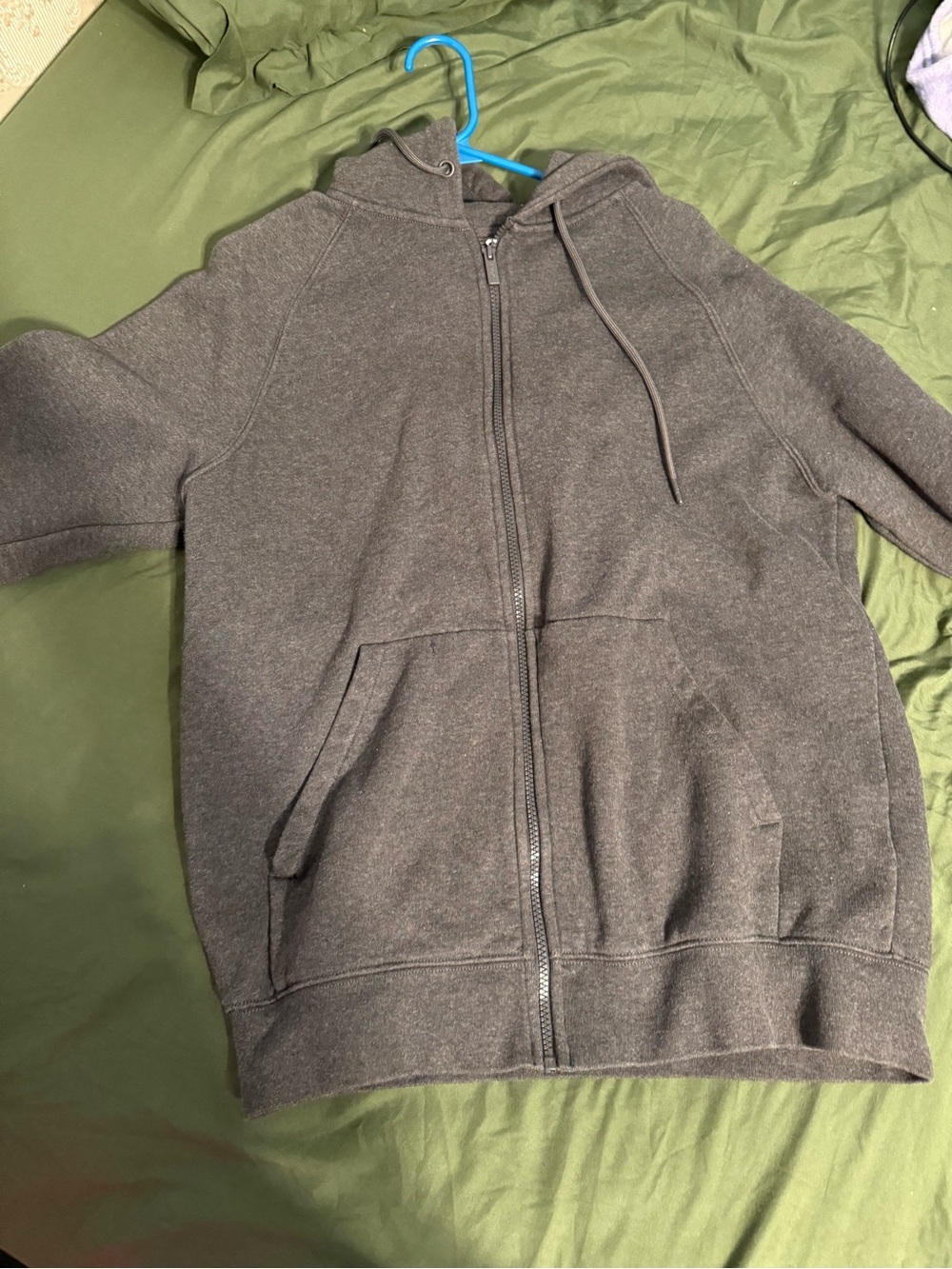 Mens Charcoal Full-Zip Hooded Sweatshirt